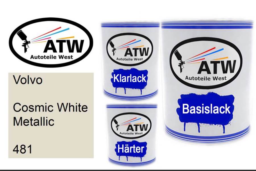 Volvo, Cosmic White Metallic, 481: 1L Lackdose + 1L Klarlack + 500ml Härter - Set, von ATW Autoteile West.